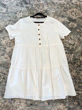 Madewell Button-Front Short-Sleeve Tiered Mini Dress